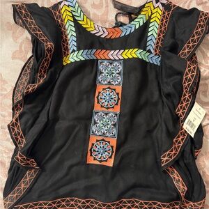 Embroidered Black Top with Multicolor Accents